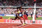 Christine Ohuruogu (GB) beats Amantle Montsho (Bot) in the 400 metres at the IAAF Diamond League, Birmingham.